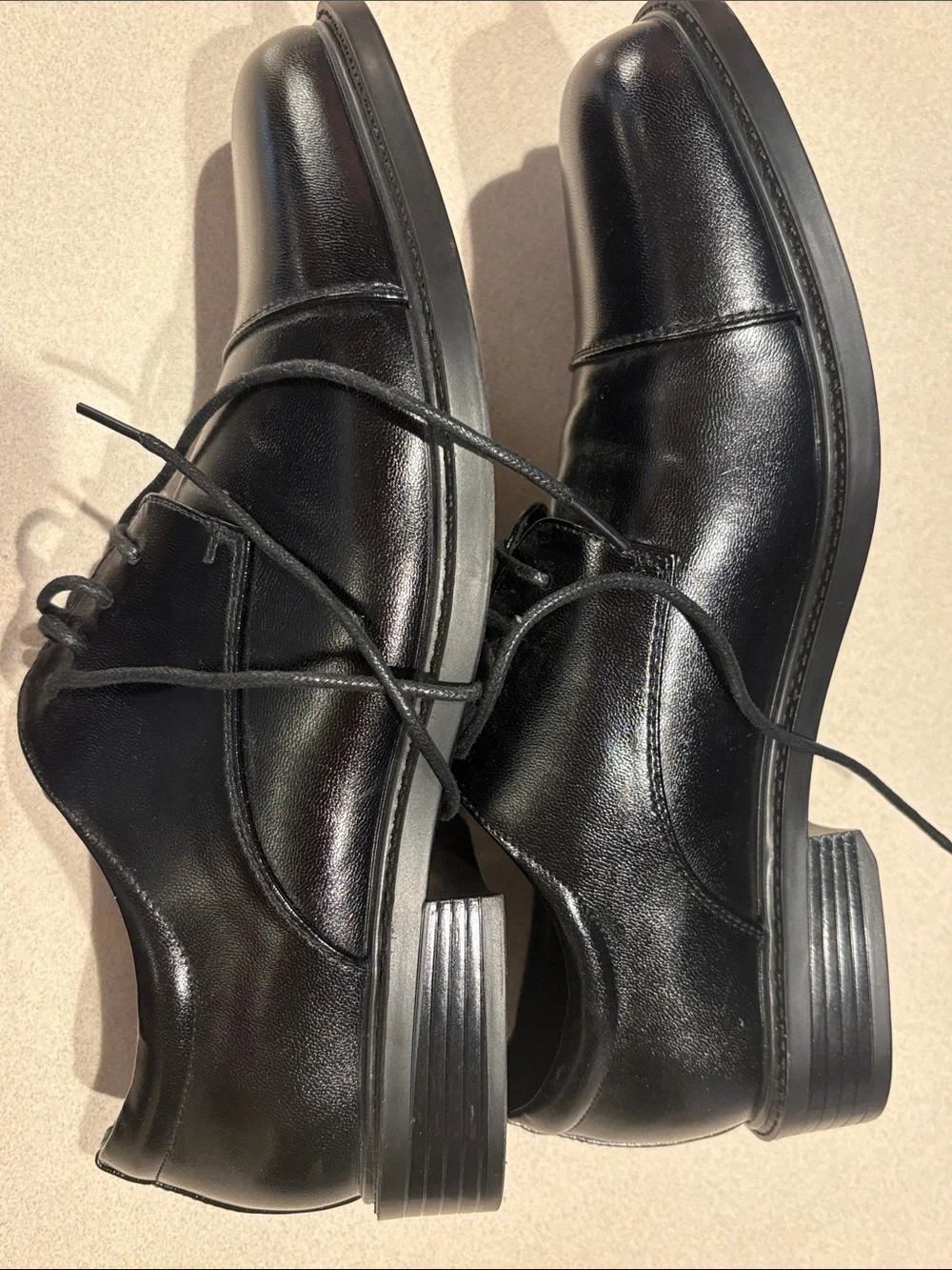 Black Leather Cap-Toe Derby Shoes for Men